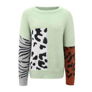 Women’s Multi Animal Print and Multicolor Fuzzy Sweater Size Medium